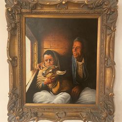 Oil painting on canvas by W.H.HAYES 1984 Window seat Frame size