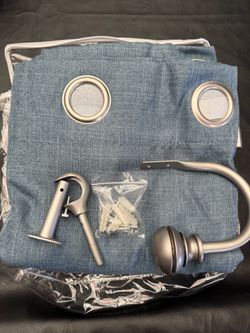 Single Slate Blue Grommet Blackout Curtain Panel with Hardware & Holdback