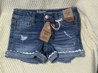 Hippie Girl Denim Distressed Cuffed Shorts Size 4 & 5 NWT