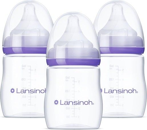 Lansinoh Anti-Colic Baby Bottles for Breastfeeding Babies, 5 Ounces, 3 Count