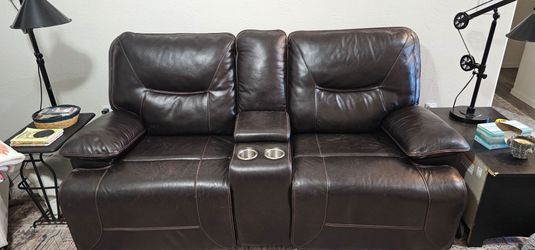 Italian leather reclining love seat