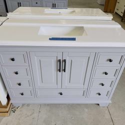 48 in. W x 22 in. D in Gray Single Bath Vanity with Marble Top in White $699 