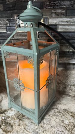 Decorative Teal Lantern with LED Candle