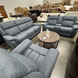 Premium Living Room Recliner Couch, Loveseat And Chair 3Pcs Set