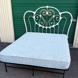 QUEEN BED FRAME WITH HEADBOARD AND MATTRESS