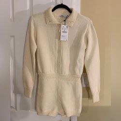 Cream Knit Button-Front Romper Size S