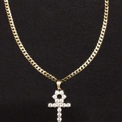 Gold Chain Cuban 20in 4mm And Diamond Ankh Cross 