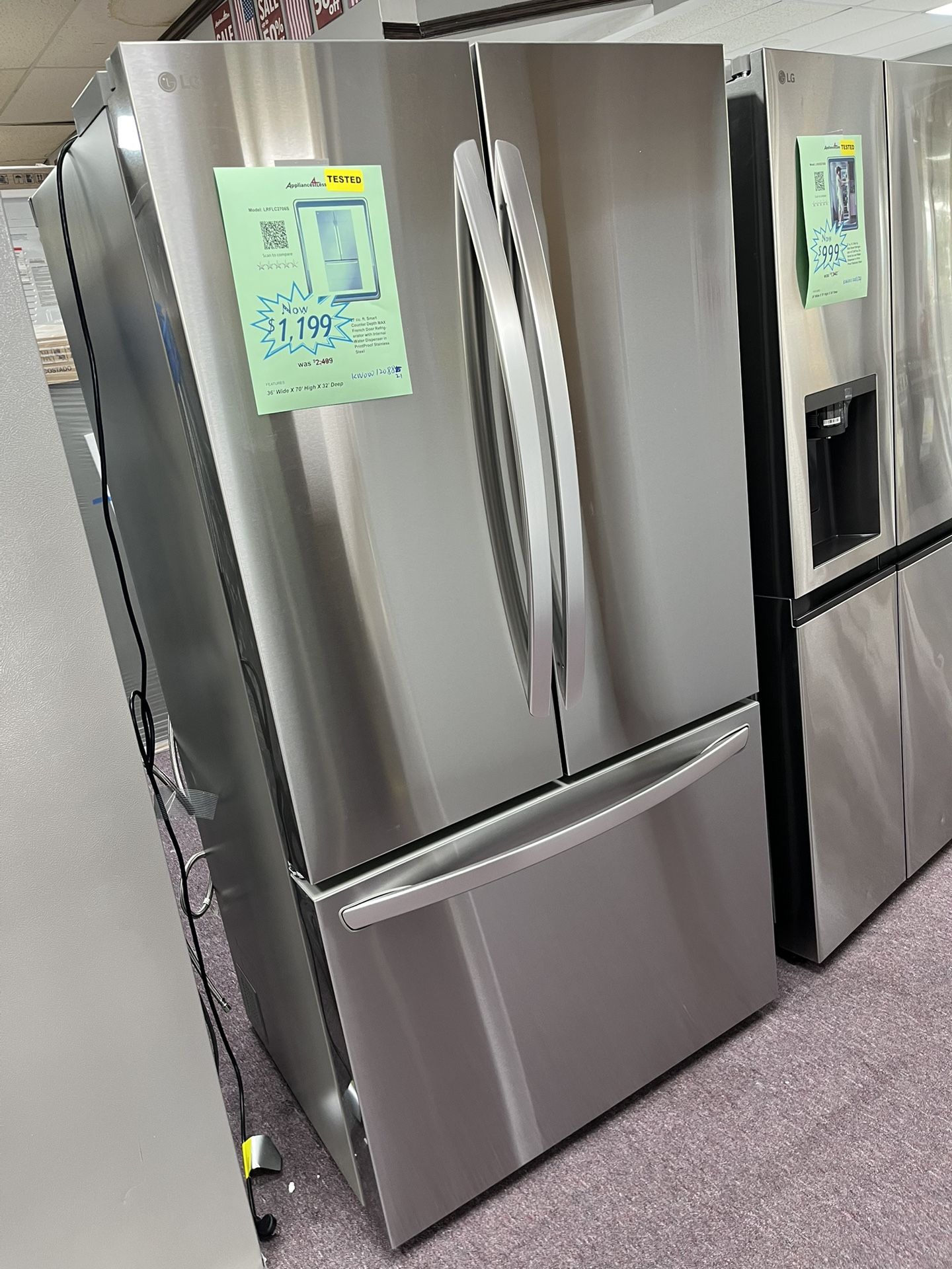 Refrigerator, 36” W 3 Door 27cu.ft Counter Depth Fridge