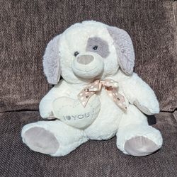 Puppy dog I love you plush soft toy stuffed animal Grey white 15 Inch