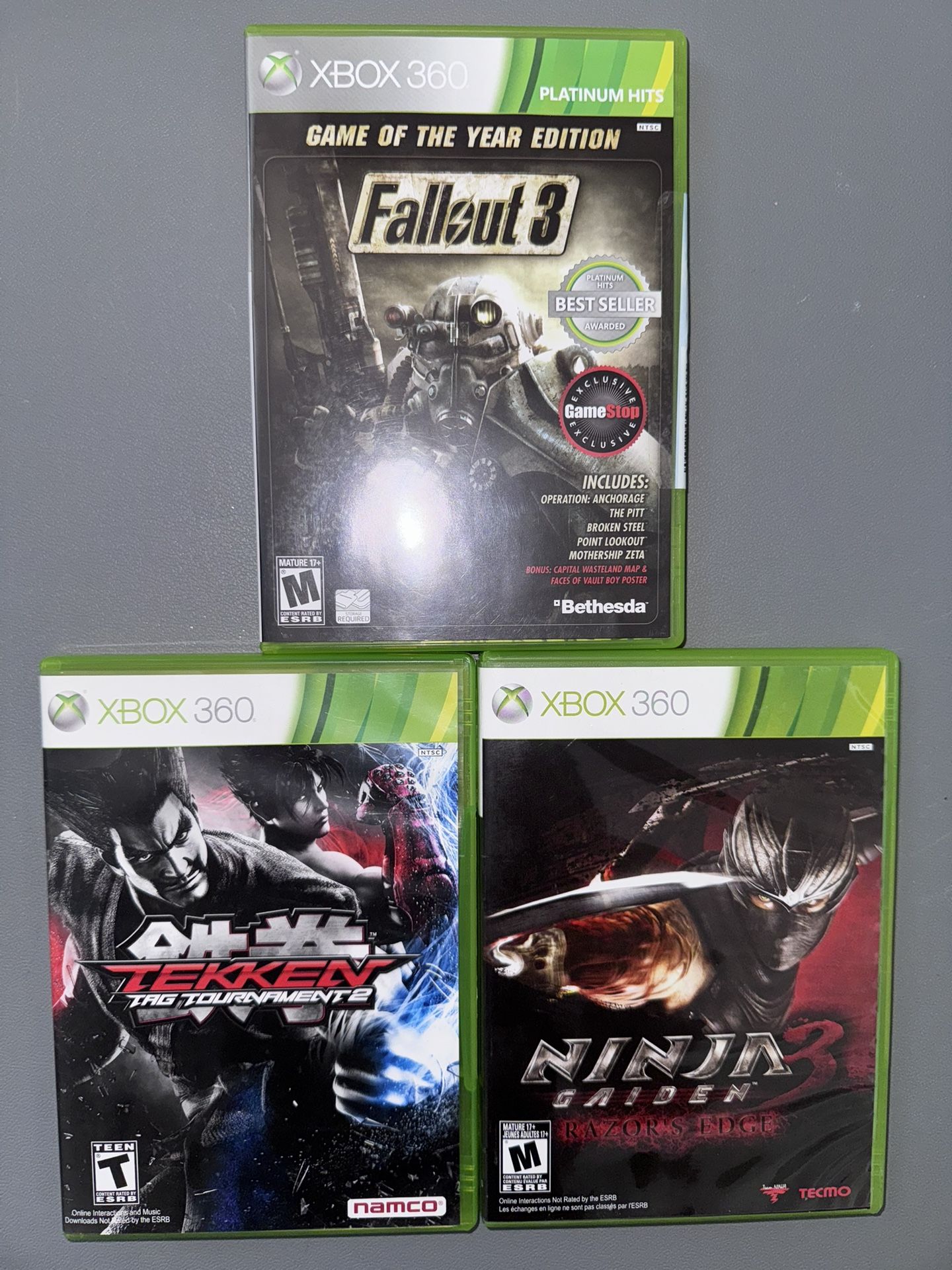 Xbox 360 Games; Ninja Gaiden 3 Razor’s Edge, Fallout 3, Tekken