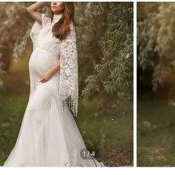Maternity White Lace And Mesh Photoshoot Dress