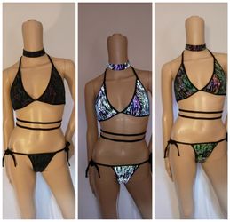 Reflective Rainbow Rain bikini festival outfit dancer