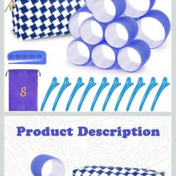 Hair Roller Set 12 pcs Heatless Self Grip Rollers With Clips and Comb, Salon Curlers for DIY Styles, 2 Navy blue Sizes in 1 Set by Sungenol