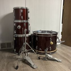 TKO Drum Set + Kick Pedal (Maroon Red Drumkit)