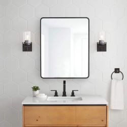 Glacier Bay 24 in. W x 30 in. H Matte Black Rounded Corner Medicine Cabinet with Mirror
