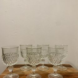 Set Of 6 Vintage Diamond Cut Wine Glasses