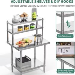 Stainless Steel Table with Overshelf, 36" X 24" Work Table and 36" X 12" Shelf $150 