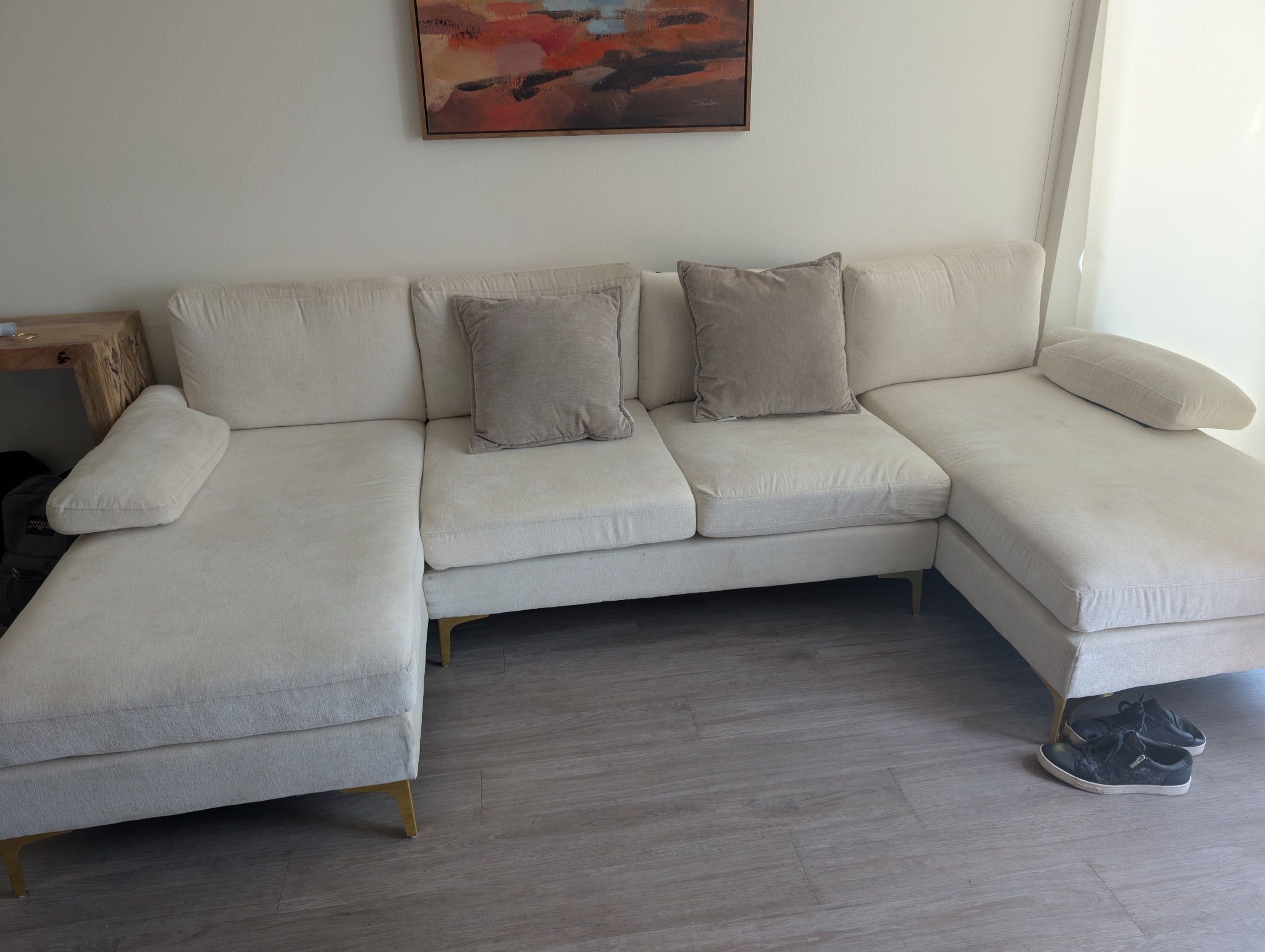 Soft sueded cream colored couch