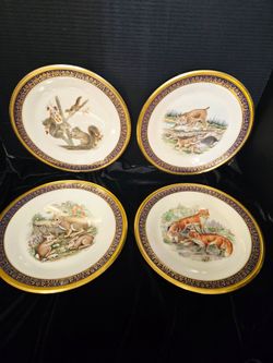 Lenox Boehm Set of 4 Woodland Wildlife Collector Plates Beautiful 1970-80 .10"