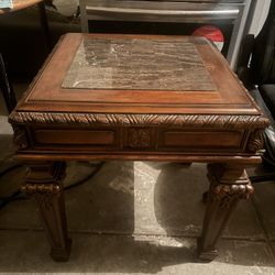 Marble Top End Table – Solid Wood, Traditional Style