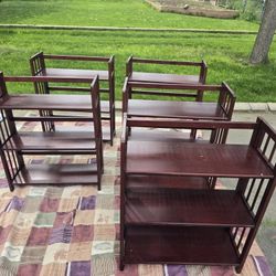 Set of 5 Folding, 3 Tier Shelving Units/ Shelf/ Shelves