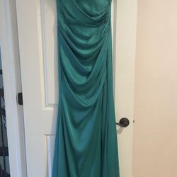 $450 Dress. Women's Satin Party Dress Ruched Side, Emerald, Medium- New!