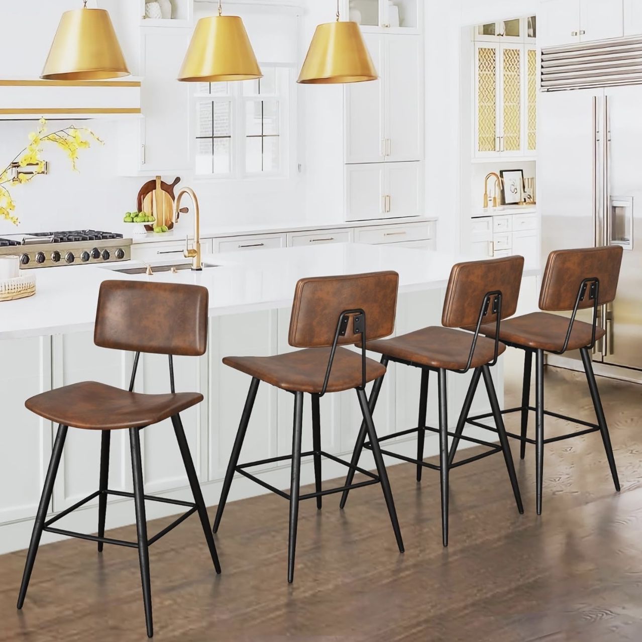 Red Brown Faux Leather Upholstered Barstools