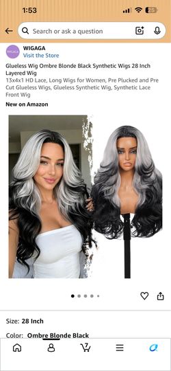 28in Glueless Ombre Blonde Black Synthetic Wig
