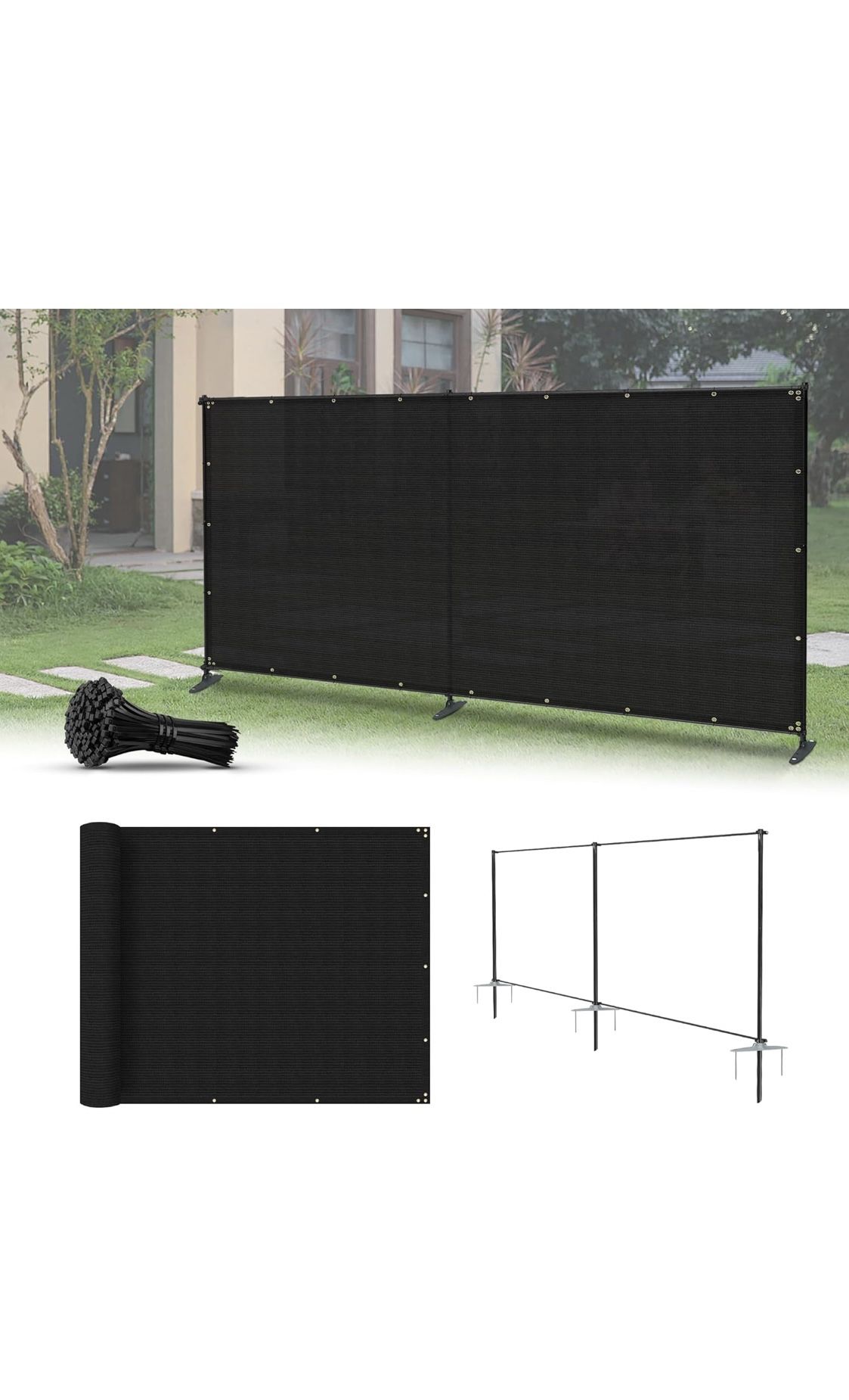 5'x12' Outdoor Fence Kit with Poles and Rails Ground Spikes