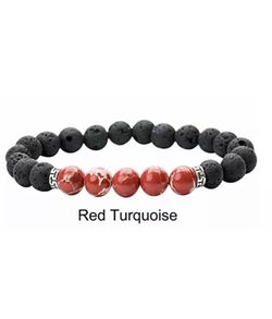 Men's Lava Stone Stone 8mm Beads Elastic Bracelet Bangle Chakra Size Large 19cm 7.5"