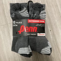 NWT Penn Men’s Extended Size Cushioned Crew Socks 10 Pairs