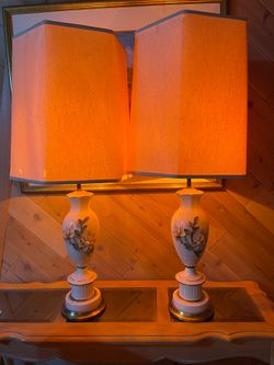 Vintage porcelain lamps with handcrafted flowers