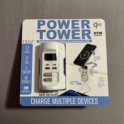 Tech Squared Power Tower With Rotating Magnetic Wireless Charging Pad