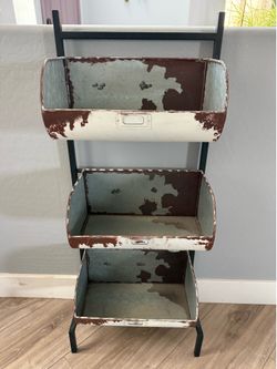 Rustic Farmhouse 3-Tier Metal Bin Stand / Storage Organizer