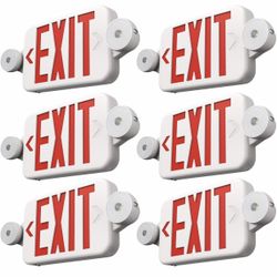 UNUSED! 6 Pack Red Exit Signs with Emergency Lights, Two LED Adjustable Head Emergency Exit Light with Battery Backup,Hard Wired,UL Listed, 