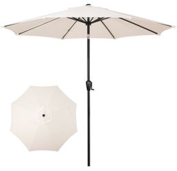 9FT Patio Umbrella with Push Button Tilt and Crank. UV Protection Waterproof - Creamy White