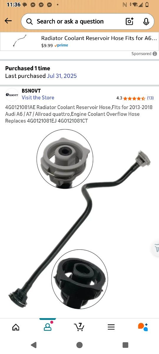 2016 AUDI A6 , S6 RESERVOIR HOSE