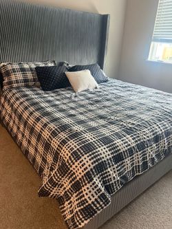 King Size Upholstered Bed with Mattress and Box Springs