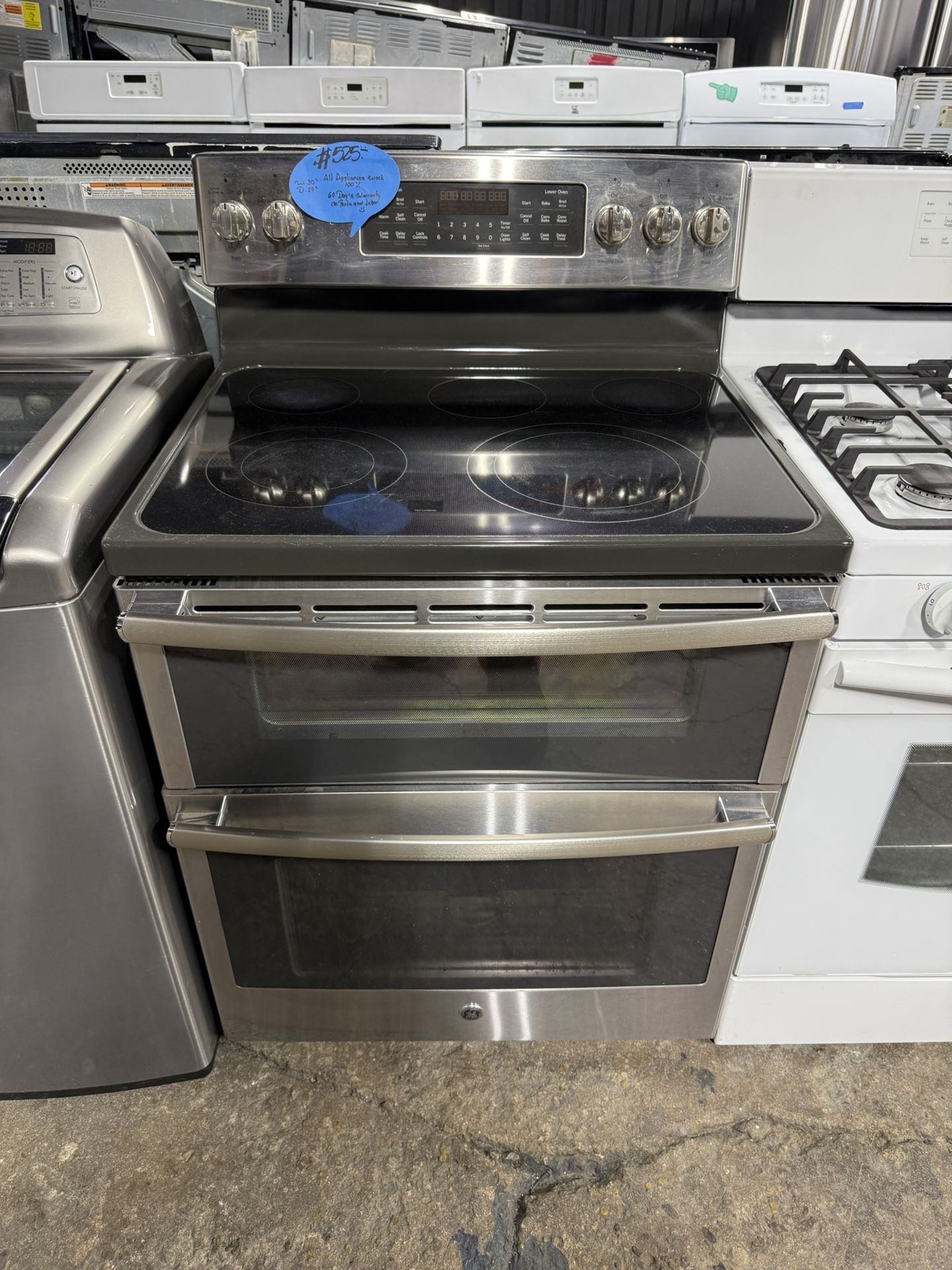 GE Stainless steel electric 220 volts glass top doble oven stove