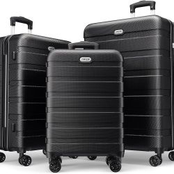 AnyZip Luggage Sets 3 Piece PC ABS Hardside Lightweight Suitcase with 4 Universal Wheels TSA Lock Carry On 20 24 28 Inch Black
