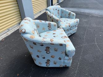 2 Stunning Upscale Robb & Stucky Coastal Sealife Swivel Club Chairs
