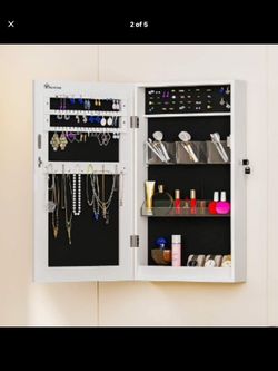 Jewelry Cabinet Armoire Wall Mounted Lockable with Mirror Space Saving