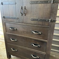 Vintage Gray Chest Of Drawers With Black Hammered All Heavy Metal Hardware