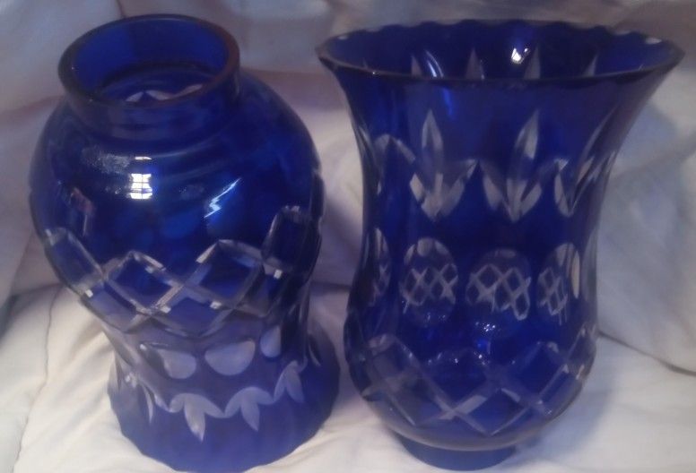 Cobalt Cut Glass Shade For Lamp