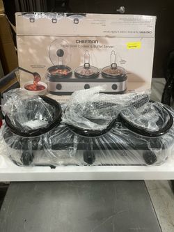 BRAND NEW - 2.5-Quart Inserts Chefman Triple Slow Cooker & Buffet Server - Stainless Steel