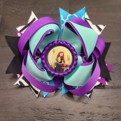 Handmade Nightmare Before Christmas Jack & Sally Hair Bow Halloween 5 Inch Clip