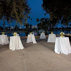Set Of 8 White Fabric 120" Round Table Linens