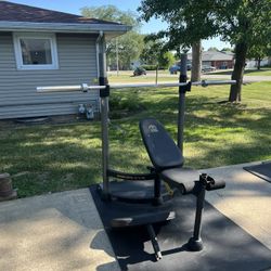 Olympic Weight Bench With Olympic Barbell And Gym Matt 