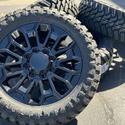 22” Black or Chrome RIMS GMC Sierra 2500 Denali 3500 Wheels and 35” Tires Chevy Silverado Chevrolet 3500HD 22 Inch 2500HD LT HD Heavy Duty 35x12.50R22