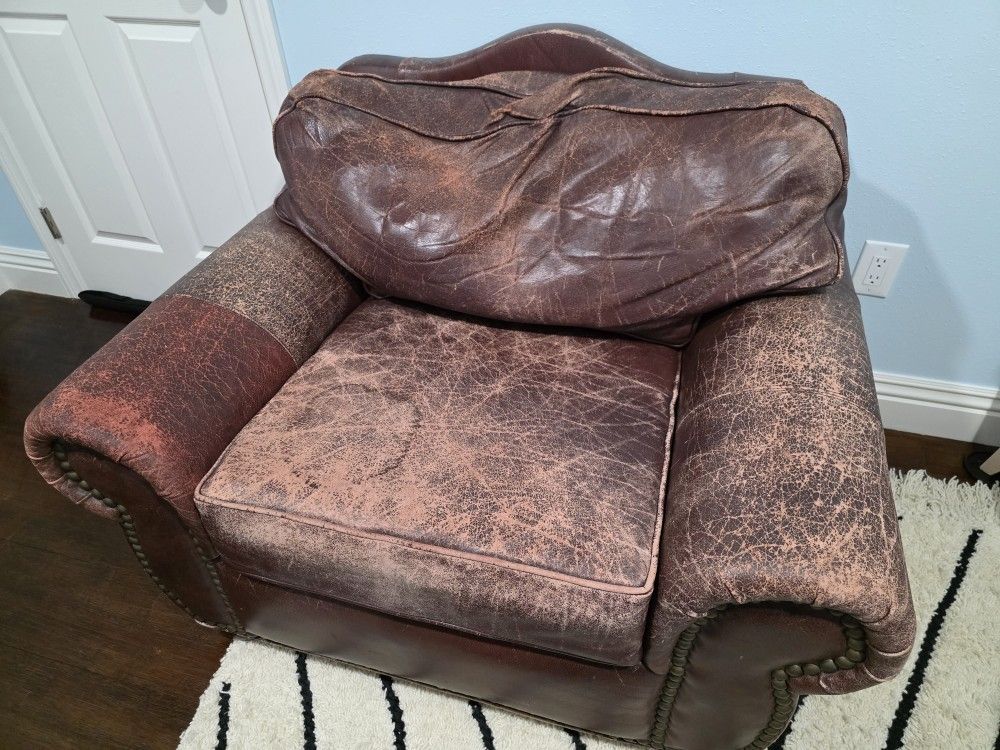 Oversize Large Vintage Leather Armchair